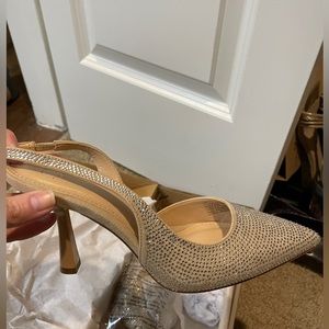 Brand new tan jeweled sling back heels